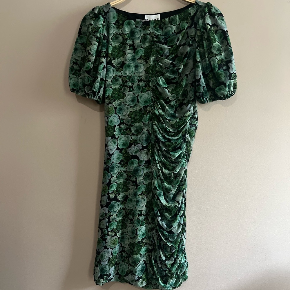 Ganni Printed Mesh Ruched Mini Dress - Picture 4 of 7